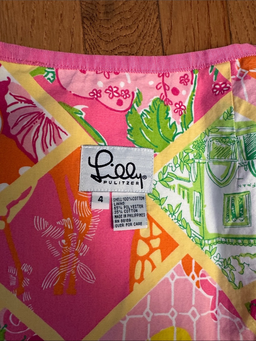 Lilly Pulitzer Pink, Orange & Cream Giraffe Print A-Line Skirt, Reversible - Picture 4 of 4